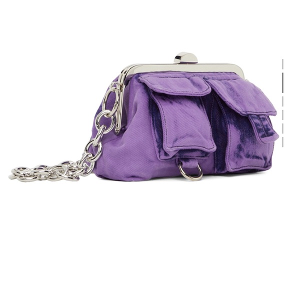 Marques Almeida lilac purple denim and black leather chain bag. - Picture 3 of 16
